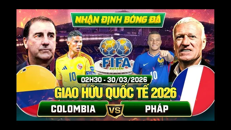 Cầu thủ Pháp vượt qua cầu thủ Colombia trên sân cỏ